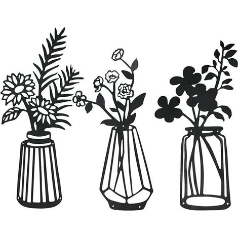 3 Pièces Fleurs en Métal Décoration Murale Art Mural en Métal Noir Sculpture Murale Florale en Métal pour Patio Balcon Salon Chambre Salle à Manger Décorations de Cuisine (1/5)
