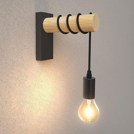 applique Murale Interieur, Industrielle Mtal Et Bois Lampe Murale Vintage Pour Chambre Salon Restaurant Cuisine Couloir Bar, E27, Noir, 220v [clas (1/5)