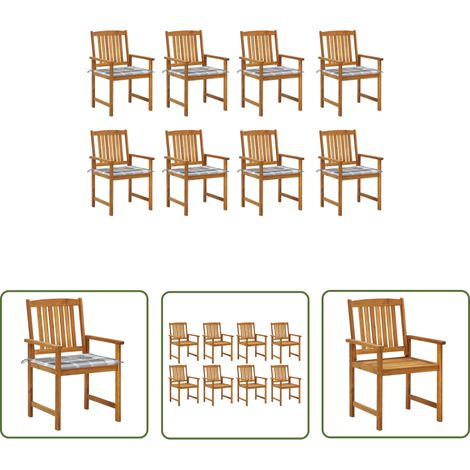 Lot de 8 Chaises de jardin et de camping avec coussins, Chaises de relaxation, Bois d'acacia solide OIB3815E (1/5)