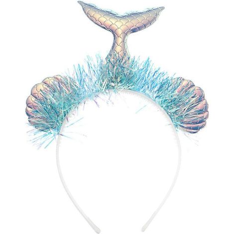 serre-tête sirène bleu avec coquillages, fleurs et décoration en tulle, accessoire de fête créatif-18.5X23CM