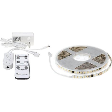 Ruban LED 5M Effet Dynamique 126LED/m 12V IP65 + Télécommande et Transformateur - Blanc Chaud - SILUMEN (1/5)