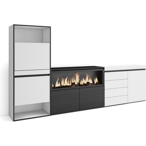 Skraut Home - Zapatero, Armario zapatos botas, 274x145x35 cm, Dormitorio, habitación, Chimenea eléctrica XXL, Cómoda, Cajonera, Estilo Moderno, Blanco (1/5)