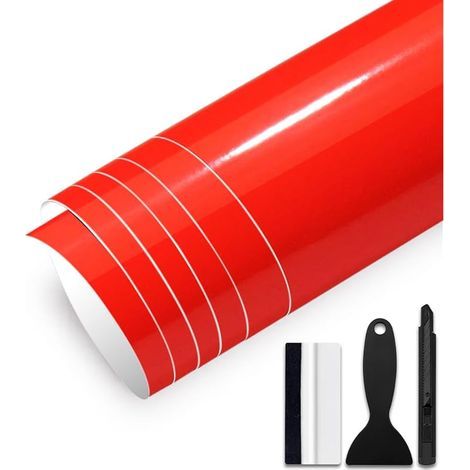 300cm x 30cm Covering Brillant de Voiture Autocollant Film Covering Adhésif Film de Protection pour Voiture, Moto, Vélo (Rouge, 30cm x 300cm) (1/5)