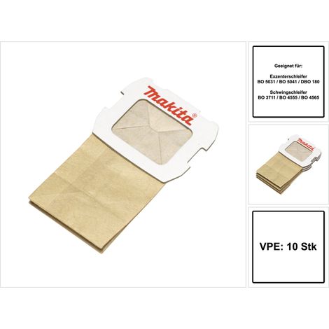 Makita Sac papier pour boîte à poussière pour ponceuses excentriques BO 5031 / BO 5041 / DBO 180 et ponceuses vibrantes BO 3711 / BO 4555 / BO 4565 - 10 pcs. (2x 194746-9) (1/5)