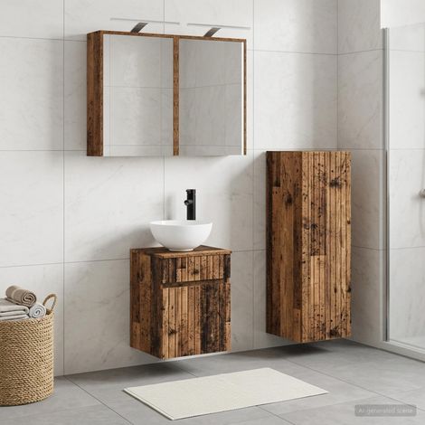 vidaXL Bathroom Furniture Set 4 pcs Old Wood Engineered Wood and Glass (1/5)