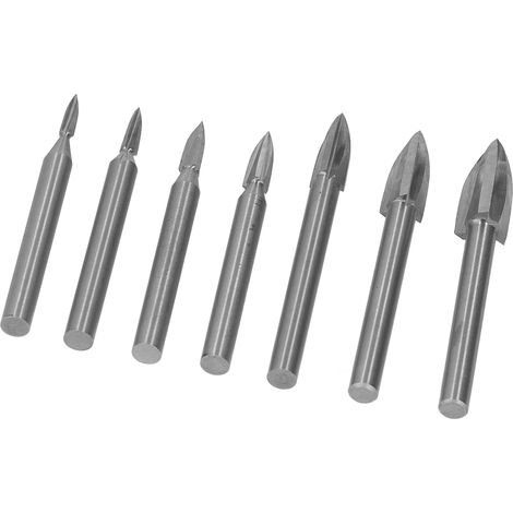 Lot de 7 forets à graver en acier rapide, queue de 6 mm, pour le travail du bois. (1/5)