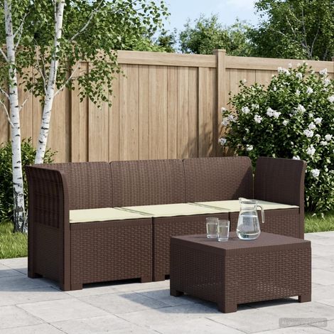 vidaXL 3-Seater Garden Sofa with Cushions Rattan Look PP Brown (1/5)