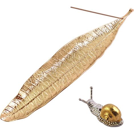 Porte-encens feuille avec escargot doré, brûleur décoratif pour méditation et yoga (1/4)