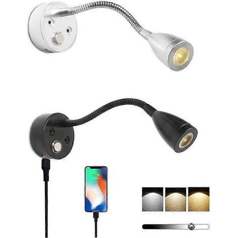 Flexible Schwanenhals-USB-RV-Leseleuchte DC10-30V 3W 3-Ton-LED-Innenbeleuchtung für Wohnmobile, Wohnmobile und Boote Silber (1/5)