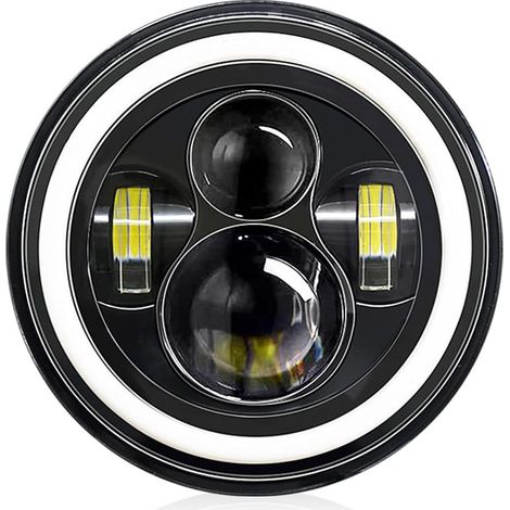 7-Zoll-LED-Scheinwerfer für Auto und Motorrad, 4 Modi, Arbeitslicht, H4 LED, 140 W, 14000 lm, Angel Eyes-Scheinwerfer, 6000 K Weiß / 3000 K Bernstein, für 9 V-30 V, Auto, Motorrad, PKW, LKW, Bus, SUV,