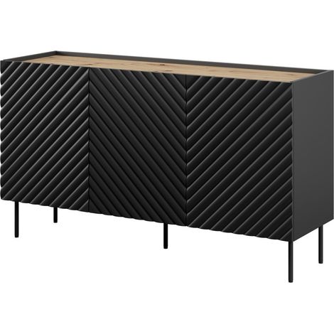 Buffet bas 150 cm noir mat et aspect chêne Emile (1/4)
