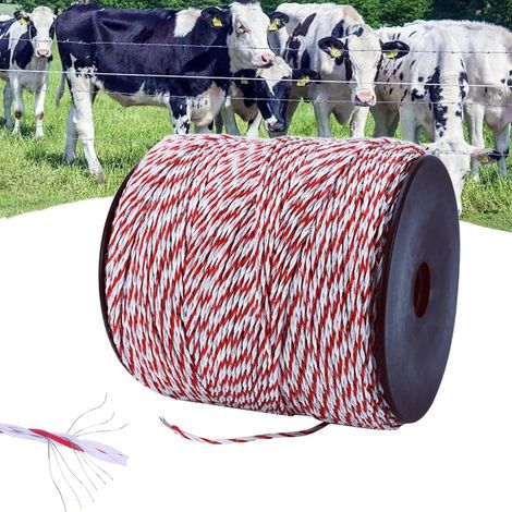 1000m Fil de Clôture Électrique, 6 Brins Corde de Clôture Électrique, Corde Conductrice en Acier Inoxydable, Accessoire de Haute Conductivité pour Ferme, Bétail, Mouton, Cheval (Rouge Blanc) (1/5)