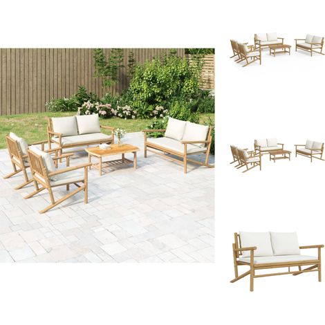 Gartenmöbel-Sets - Living 5-tlg. Garten-Lounge-Set mit Cremeweißen Kissen Bambus (1/5)