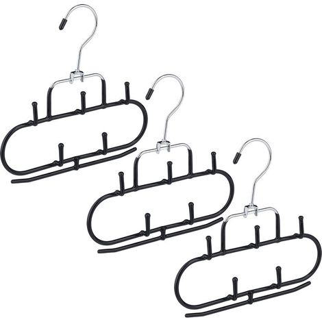 Porte-ceintures et cravates, lot de 3, 5 crochets antidérapants, cintre métal noir pour foulards et accessoires (1/5)