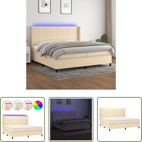 vidaXL Matelas à ressorts ensachés - Sommier à lattes de lit matelas et LED Crème 200x200 cm Tissu (1/5)