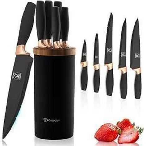 Messerblock Set 6-teilig mit schwarzem Messerhalter, Edelstahl, ergonomisch (1/4)