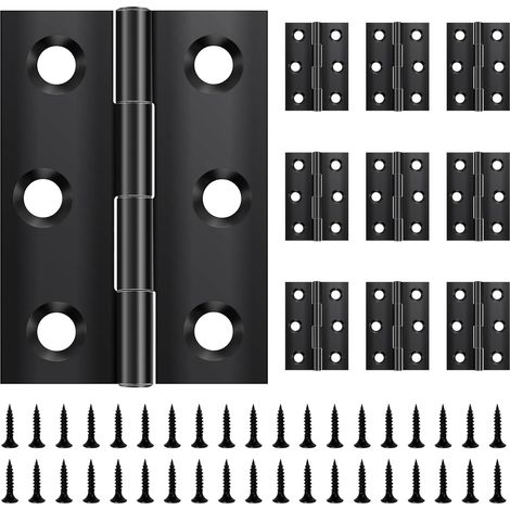 Packung mit 10 Klappbändern, 44 mm × 31 mm, Edelstahl, schwarz, kleine Scharniere, für Türen, Fenster und Schränke, inklusive 60 Schrauben