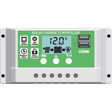 30A Contrôleur de Charge Régulateur Panneau Solaire pour batterie au plomb/lithium 12V/24V Contrôleur de charge intelligent avec écran LCD et double port USB,réglage de la minuterie marche/arrêt (1/5)