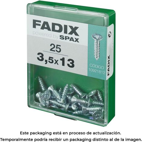 Caja de 25 unidades de tornillo de rosca chapa con cabeza plana en cinc 3,5x13mm Fadix (1/3)