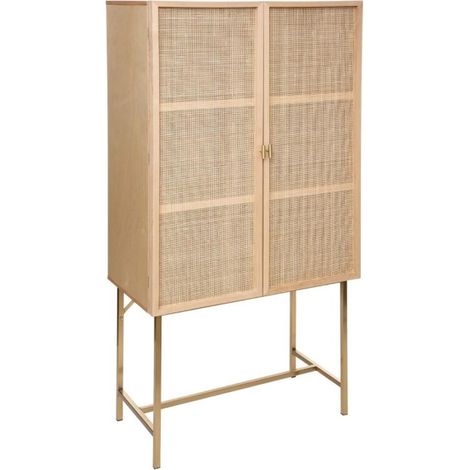 Atmosphera – Buffet 2 portes cannage Rayo 165 cm – MDF, fer, rotin et bouleau – 2 étagères et 6 niches pour rangement optimal – Couleur naturelle (1/5)