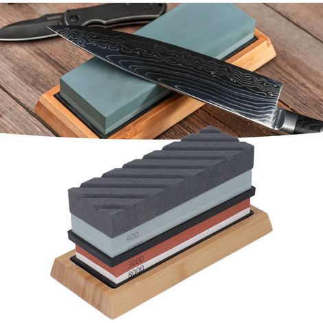 Professionelles Schleifsteinset, hochwertige doppelseitige Körnung (400/1000, 3000/8000), Schleifstein mit Winkelkorrektur, Lederkette, schnittfeste Handschuhe. (1/5)