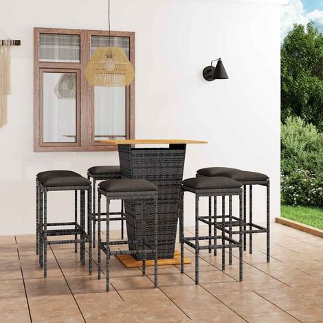 Ensemble de bar de jardin 9 pcs-Bar d'extérieur et coussins Résine tressée Gris 603342 (1/5)