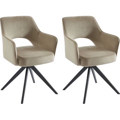 Sedia girevole con braccioli in Velluto e Metallo Nero Beige - Lotto di 2 - KONYA (1/5)