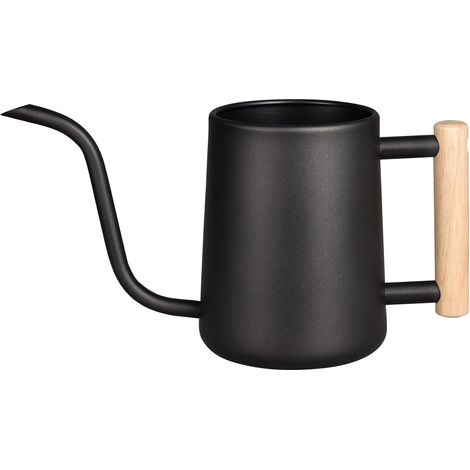 Arrosoir pour plantes d'intérieur - Petit arrosoir en acier inoxydable avec long bec et poignée en bois - 100 ml (noir)