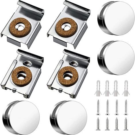 Mirror Clips,8pcs Glass Shelf Spacer Mirror Brackets Wall Mirror Holder Fixing Clips Mirror Fixing Kit with Screws (1/5)