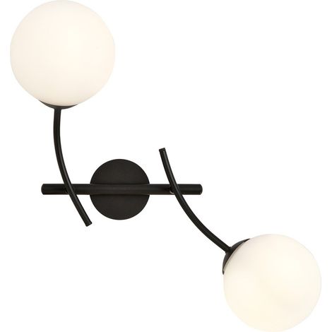 Lampada a Parete Hunter, Acciaio verniciato a polvere, Vetro, Nero, Bianco, 35x38x14 cm