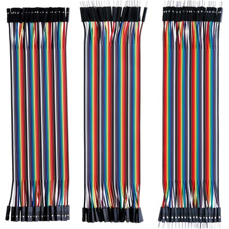 Lot de 120pcs Câbles Dupont Breadboard 28AWG 3 en 1 [40Pin Mâle vers Femelle, 40Pin Mâle vers Mâle, 40Pin Femelle vers Femelle] Longueur 20cm pour Mega modèle de 2560 Nano ou Plaque d'Essai (1/5)