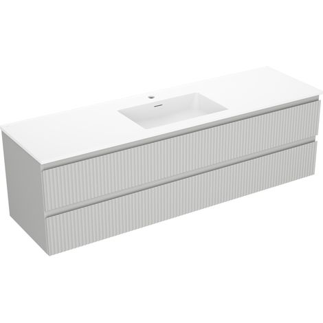 Mexen Rivel Badezimmerschrank 160 cm mit Waschbecken Otis, 2 Schubladen, gerillt, grau matt/weiß matt - 91A20-16047-2-BFF62-W18 (1/5)