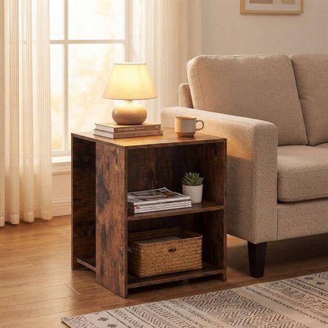 White Square Sofa Side Table with Open Storage Shelves (1/5)