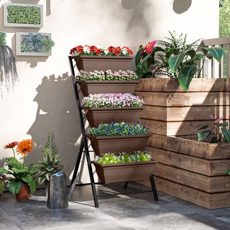 Soporte para Plantas de 5 Niveles con 5 Macetas Orificios de Drenaje para Interior y Exterior 55x63x120 cm Negro (1/5)