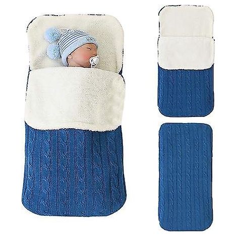 couverture De Bb Nouveau-n Bleu Fonc, Couverture De Poussette En Velours Chaud Paissi, Sac De Couchage En Molleton De Coton Pour Enfants (1/5)