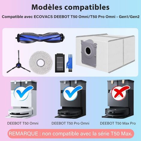Ricambi per l'aspirapolvere robot ECOVACS DEEBOT T50 Omni/T50 Pro Omni, T50/T50 Pro Omni Gen2: 1 spazzola principale, 4 filtri, 4 spazzole laterali, 4 panni per il lavaggio, 4 sacchetti per la polvere (1/5)