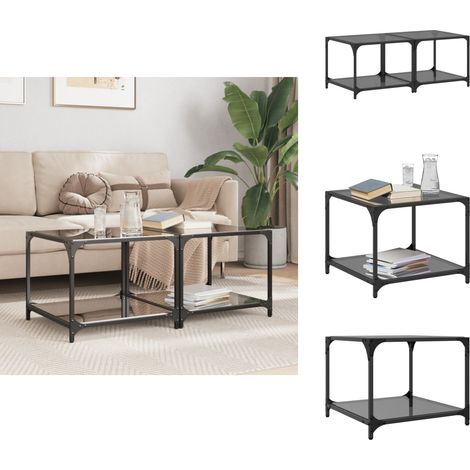 Couchtische mit Glasplatte 2 Stk. Schwarz 50x50x40 cm Stahl - Couchtisch - Wohnzimmertisch - Glastisch - Esszimmertisch - Sidetable (1/5)