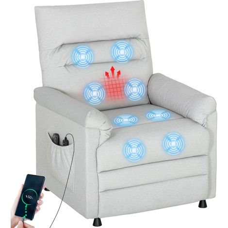 Fauteuil relax électrique massant et chauffant, fauteuil inclinable, repose-pieds, moteur silencieux, 82x99x106cm, gris