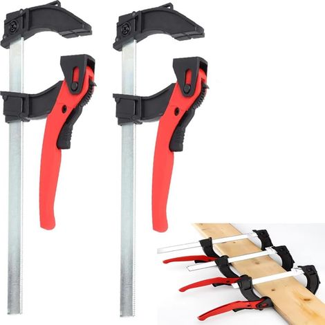 Serre-joint à levier, serre-joint de table, serre-joint pour rail de guidage, 2 pièces, tout acier avec poignée à levier, capacité de 300 mm et 90 mm, mécanisme de dégagement rapide, dégagement en une (1/5)