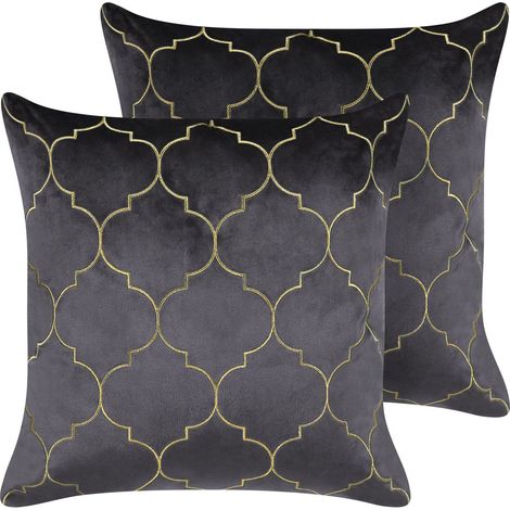 Dekokissen 2er Set ALYSSUM Samtstoff 45 x 45 cm Grau Marokkanisches Muster