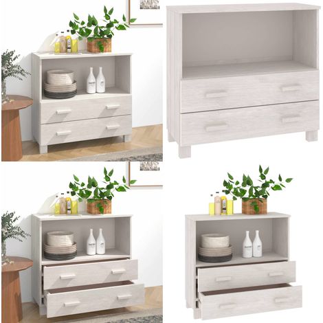 Sideboard HAMAR Weiß 85x35x80 cm Massivholz Kiefer - Schubladenschrank - Sideboard - Wohnzimmermöbel - Holzmöbel - Weißes Sideboard - Home & Living (1/5)