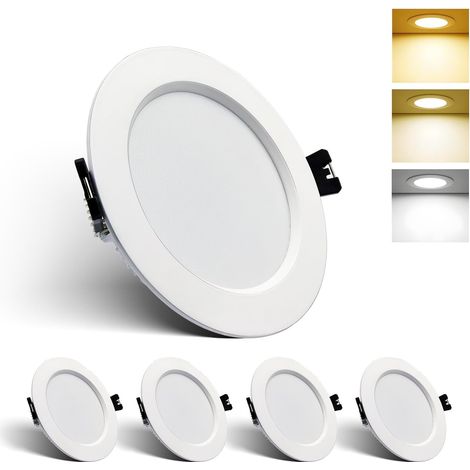 Spot LED Encastrable 230v 10W, 3000K 4000K 6000K encastrées avec fonction mémoire, Extra Plat 29mm Spot Plafond IP44 aluminium Spot Salle de Bain LED pour Salon Cuisine, Rond Blanc, Lot de 4 (1/5)