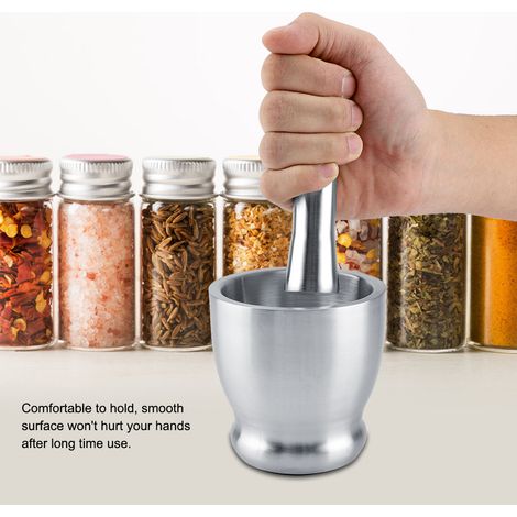 Mortier et pilon en acier inoxydable pour broyer haricots, ail, épices et autres aliments - Outil de cuisine (1/5)