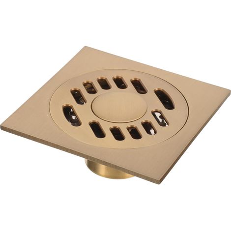Desagüe cuadrado para ducha con tapa extraíble para cocina, baño o lavadero, 10 x 10 cm (color: latón) (1/5)
