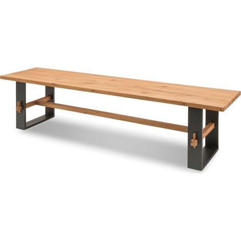 Sitzbank Esszimmer Eiche massiv geölt PLESSA-64, mit Metall Fuß in schwarz, B/H/T: ca. 200/37/46 cm (1/3)