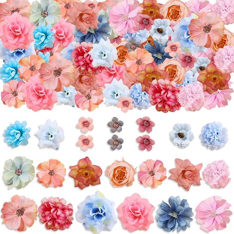 70 Pièces Fleurs Artificielles Deco, Rose Bleu Petite Têtes de Fleurs Artificielles 2-5 cm, Mini Soie Fausse Fleur Decoration Rose Artificielle pour DIY Scrapbooking Mariage Fête Maison Déco (1/5)