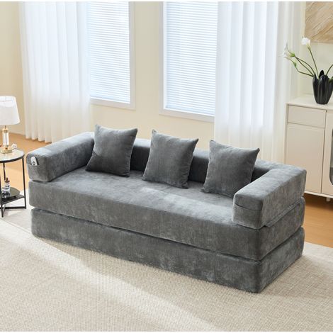 Divano modulare 198x79x60 cm in tessuto ciniglia grigio scuro FloraGrace (1/5)