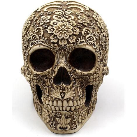 Halloween-Dekoration, menschlicher Schädel aus Kunstharz, Schädelskulptur 19 cm, menschlicher Kopf, Sammler-Skelett, Heimdekoration (1/4)