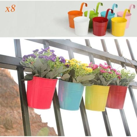 Generic® Lot de 8 pcs Pot Tonneau Seaude Fleurs en Métal Multicolore a Accrocher Suspendre Pour Balcon Jardin Maison Décoration (1/4)