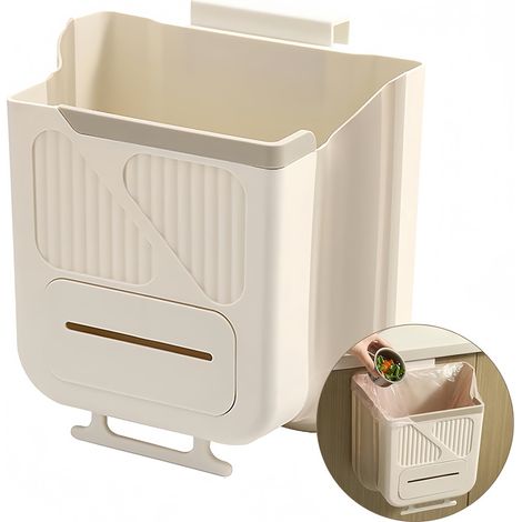 Poubelle pliable suspendue crème 25×20×8 blanc (1/5)